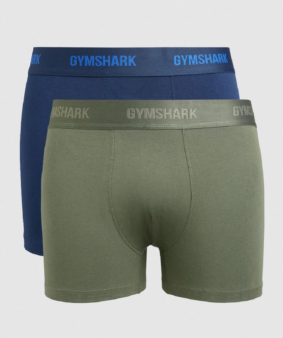 Gymshark Boxers 2pk Muške Boxer Maslinasto Zelene Tamnoplave | HR 2228YXF